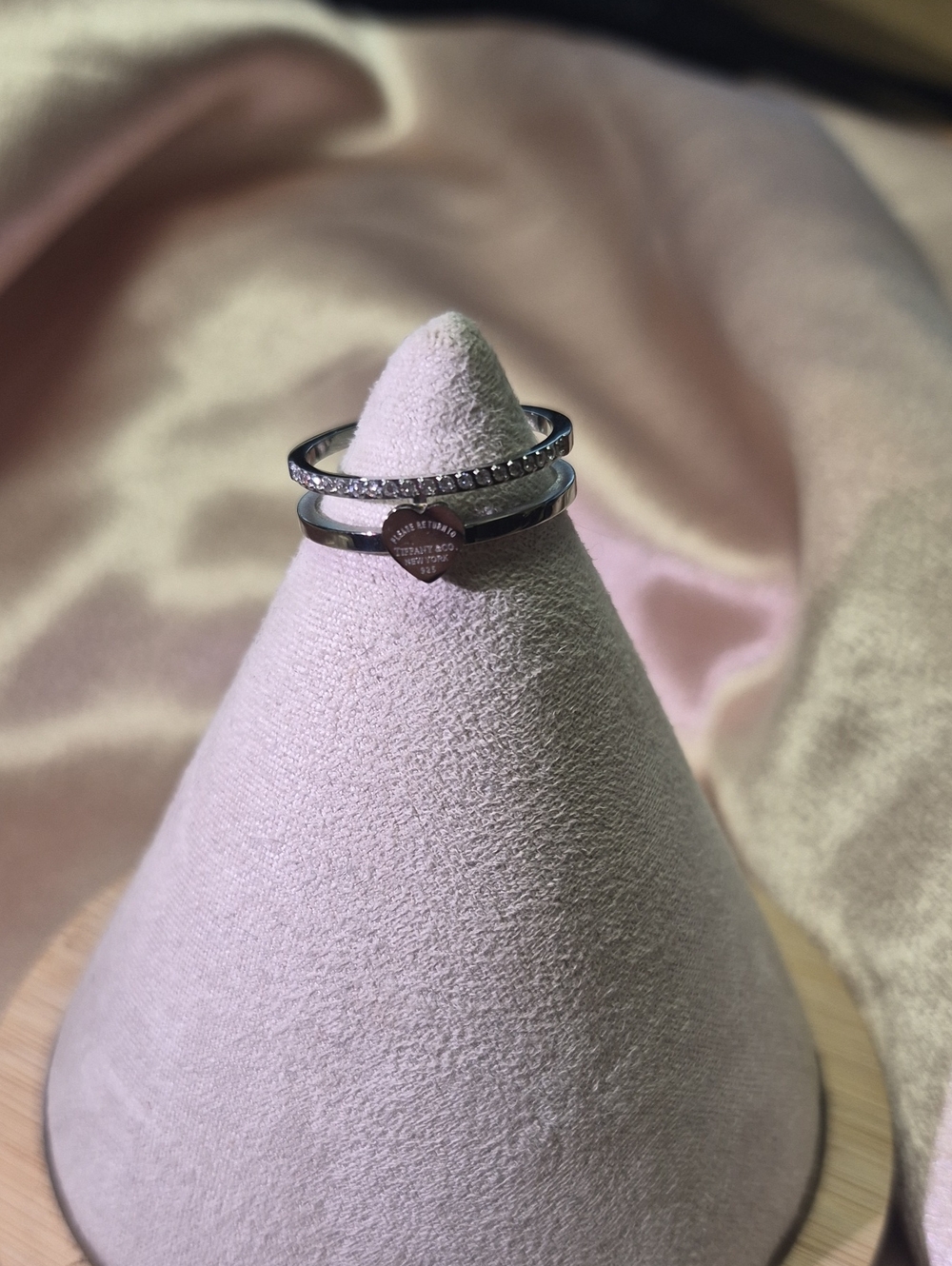 Sterling Silver Heart Stackable Ring with Crystal Accent - Silver